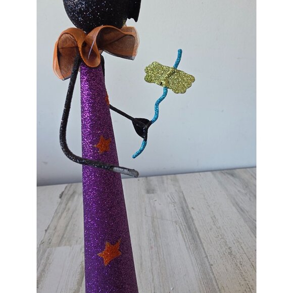 Pier 1 glitter cat witch Halloween metal statue figurine - Picture 7 of 9